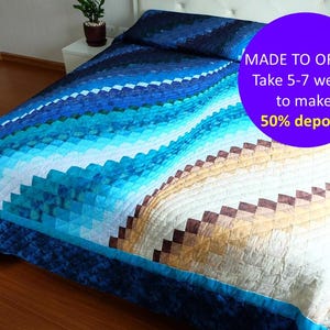 Nautische 3D bargello-quiltkunst, strandscènequilt, 3D handgemaakte quilt, Coastal Wave-strandquilt, nautische babyshowerdeken, stranddecor