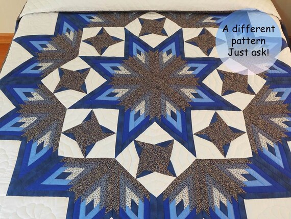 Log Cabin Star Quilts Amish Style Patchwork Quilt Cotton Etsy