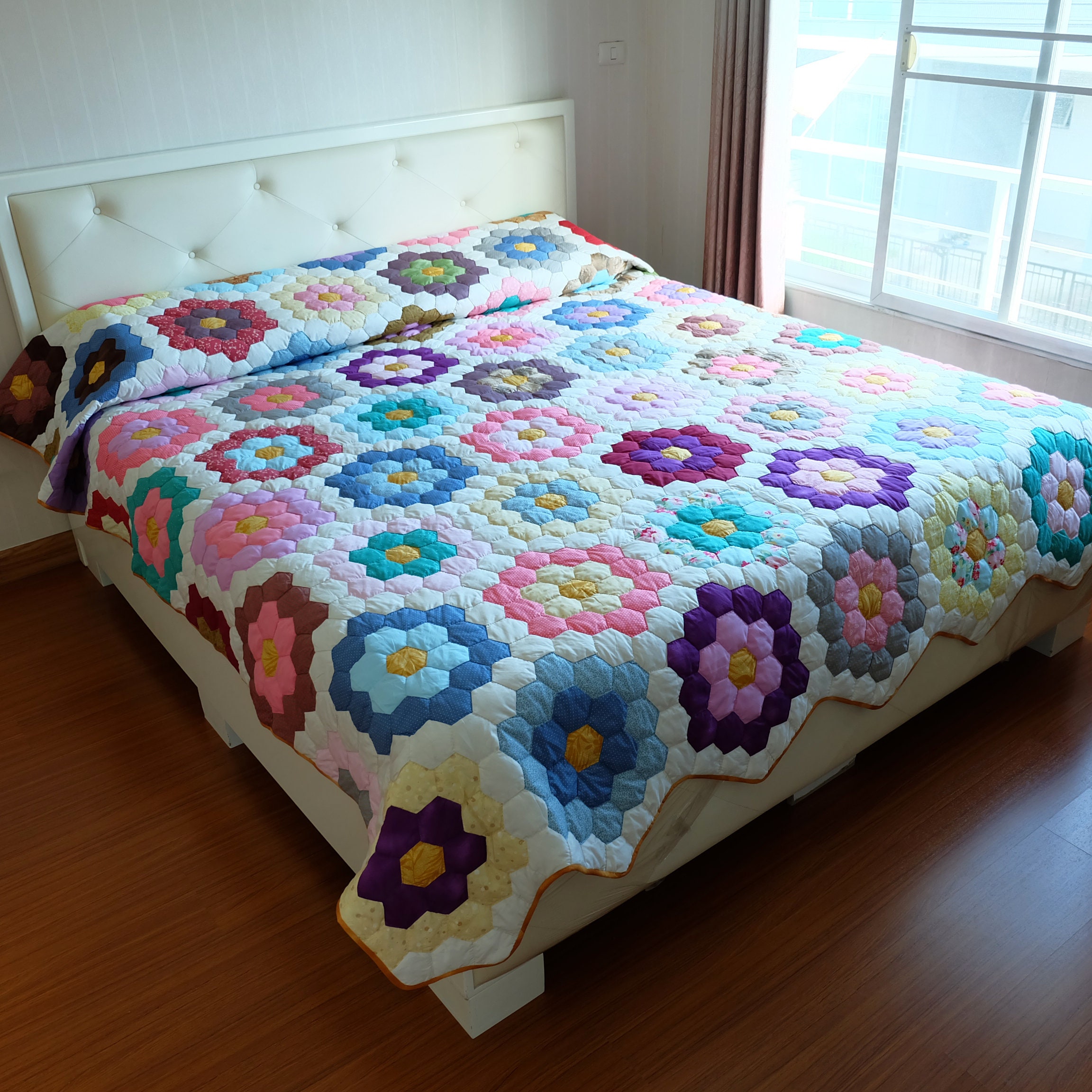 Blumengarten Hexagon Quilt Große Mutter Blume Queen Größe | Etsy