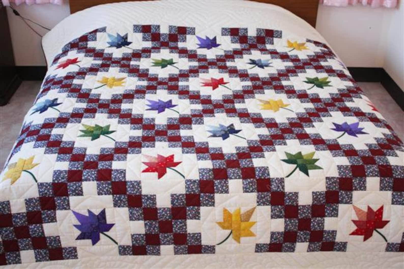 Double Irish Chain Quilts Maple Leave Quilt Amish Style Etsy