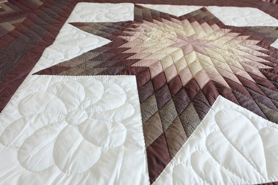 Brown And Beige Log Cabin Lone Star Quilt Rustic Earth Tone Etsy