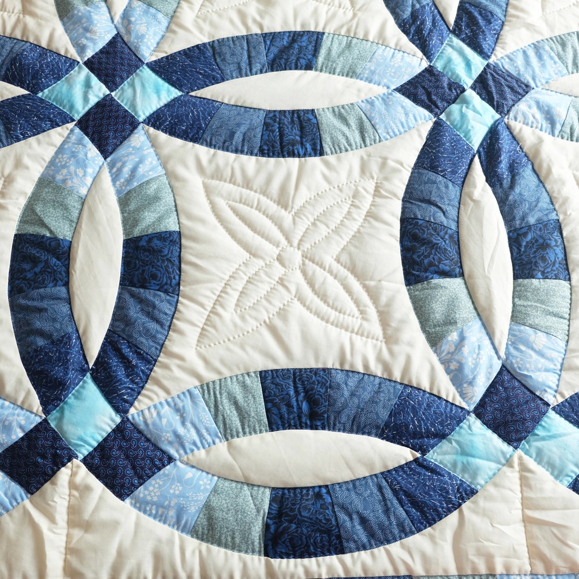 Quilt Double Wedding Ring Amish Handmade Quilt Patchwork Etsy