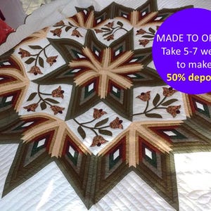 MADE TO ORDER Rustic Amish Eight point star quilt, Made to order Amish quilt patchwork, Eight point star Amish quilt, Rustic bedroom decor