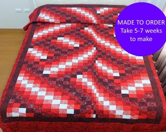 CUSTOM Bargello quilt made to order, Bargello Amish quilt queen, Amish quilt king, Red ombre quilt bedspread, Handmade Red blanket comforter