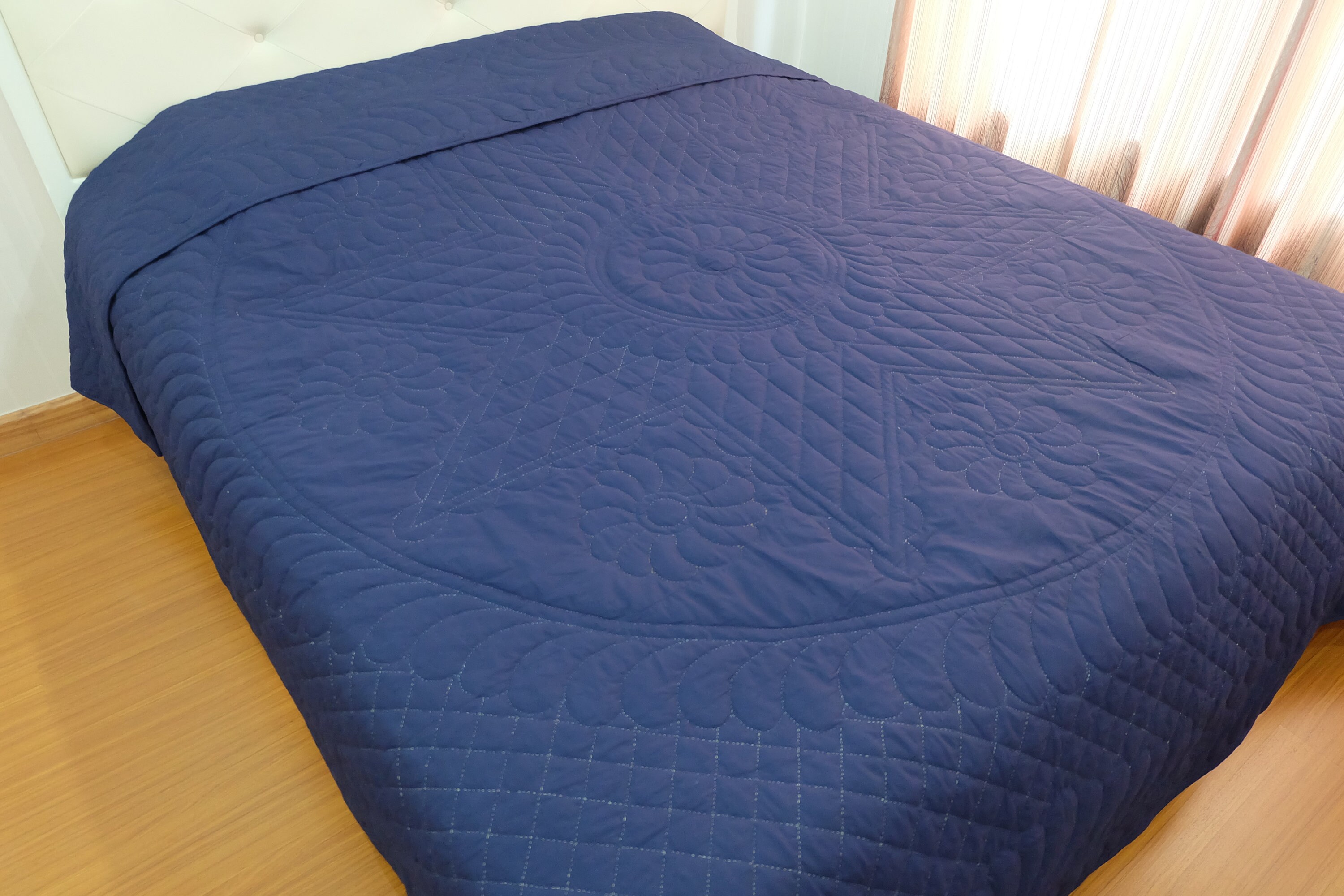 All quilted star & flower navy blue King Quilt for sale Etsy