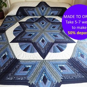 CUSTOM country quilt blanket, Broken star log cabin fan quilt, Custom handmade quilt, Patchwork quilt California king size quilt Queen quilt