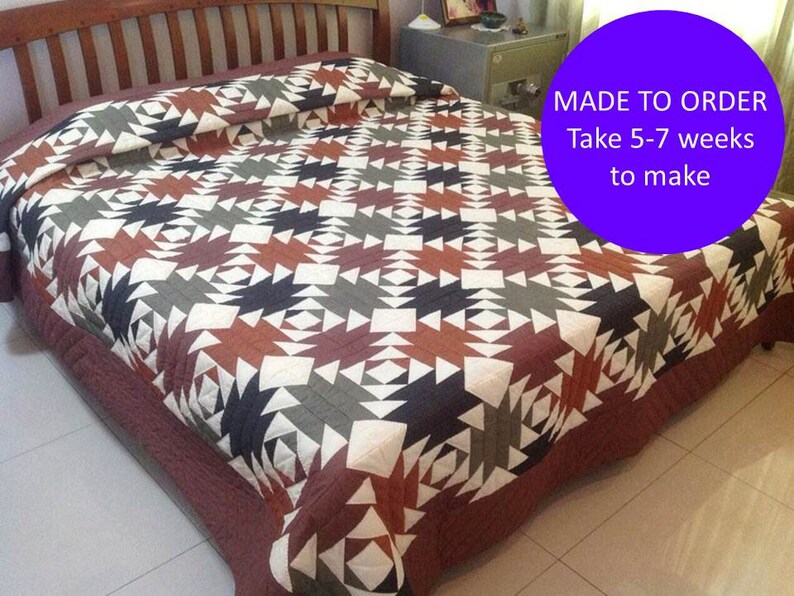 Rustic Earth tone quilts Patchwork gray Quilt Gift for Mom Etsy