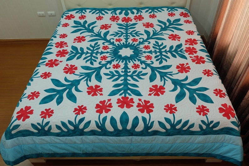 Hawaiian Quilt Blue Hawaiian Quilt King Size Handmade Quilt Etsy