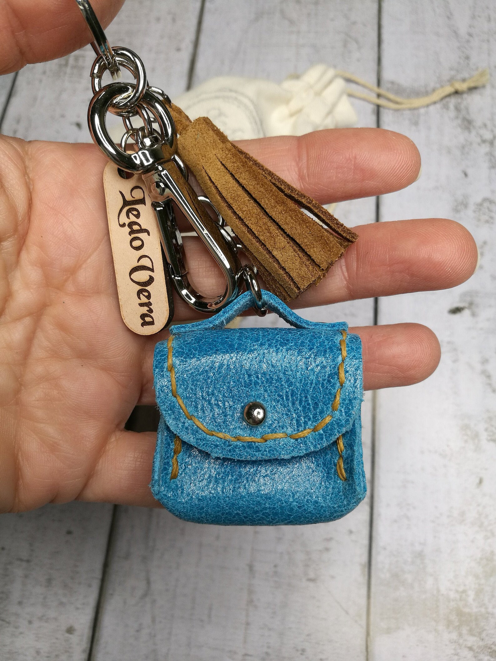 Leather Keyring. Keychain. Tiny bag. Purse keyring Etsy