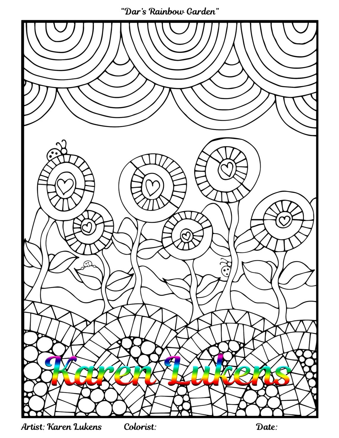 Dar's Rainbow Garden 1 Adult Coloring Book Page | Etsy