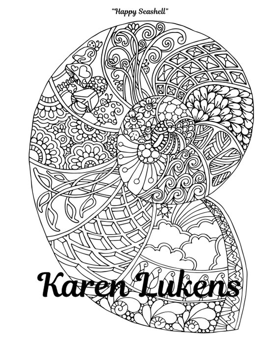 Happy Seashell 1 Adult Coloring Book Page Printable Instant | Etsy