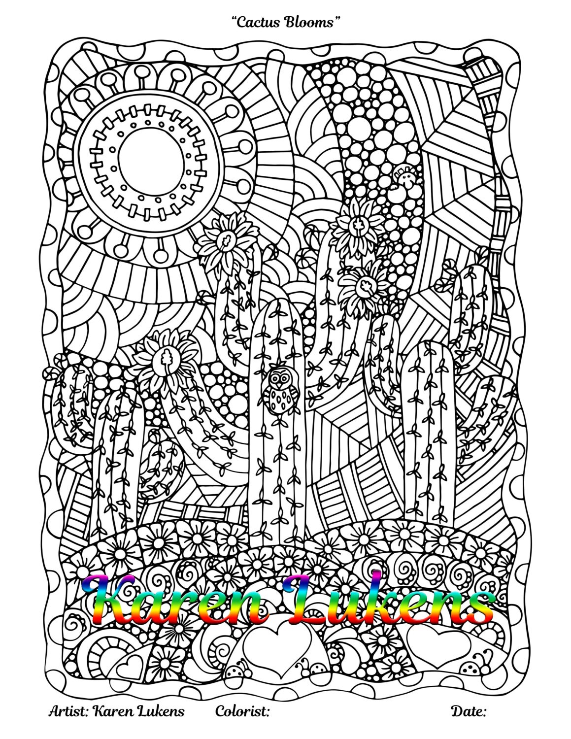 Cactus Blooms 1 Adult Coloring Book Page Printable Instant | Etsy