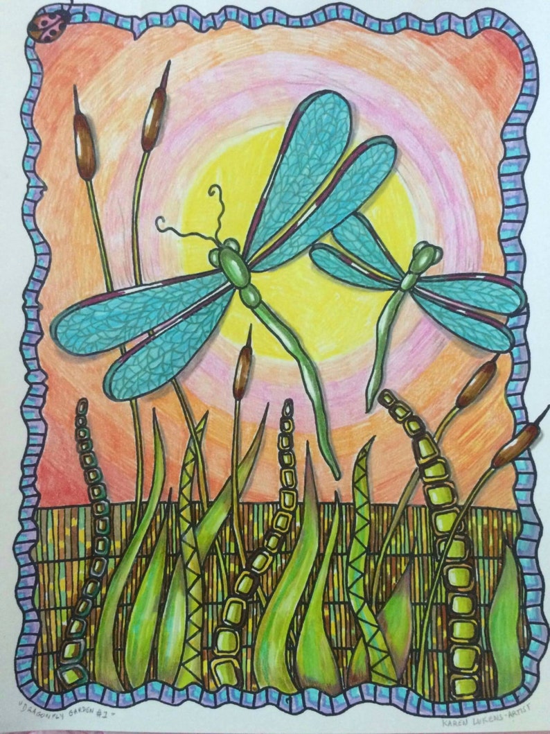 Dragonfly Garden 1 1 Adult Coloring Book Page Printable | Etsy