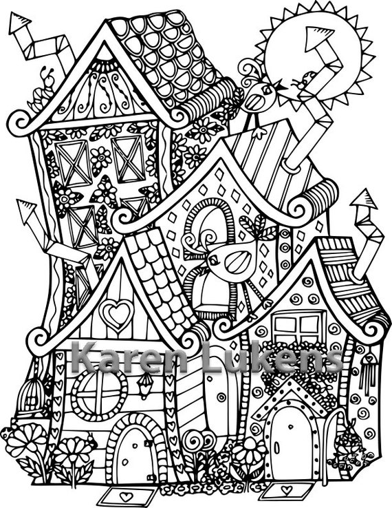 Happyville Townhouses 1 Adult Coloring Book Page Printable | Etsy