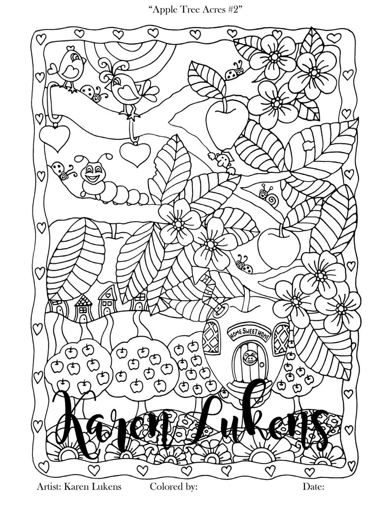 Download Apple Tree Acres 2 1 Adult Coloring Book Page Printable | Etsy