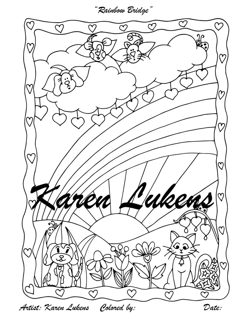 Rainbow Bridge 1 Adult Coloring Book Page Printable Instant | Etsy