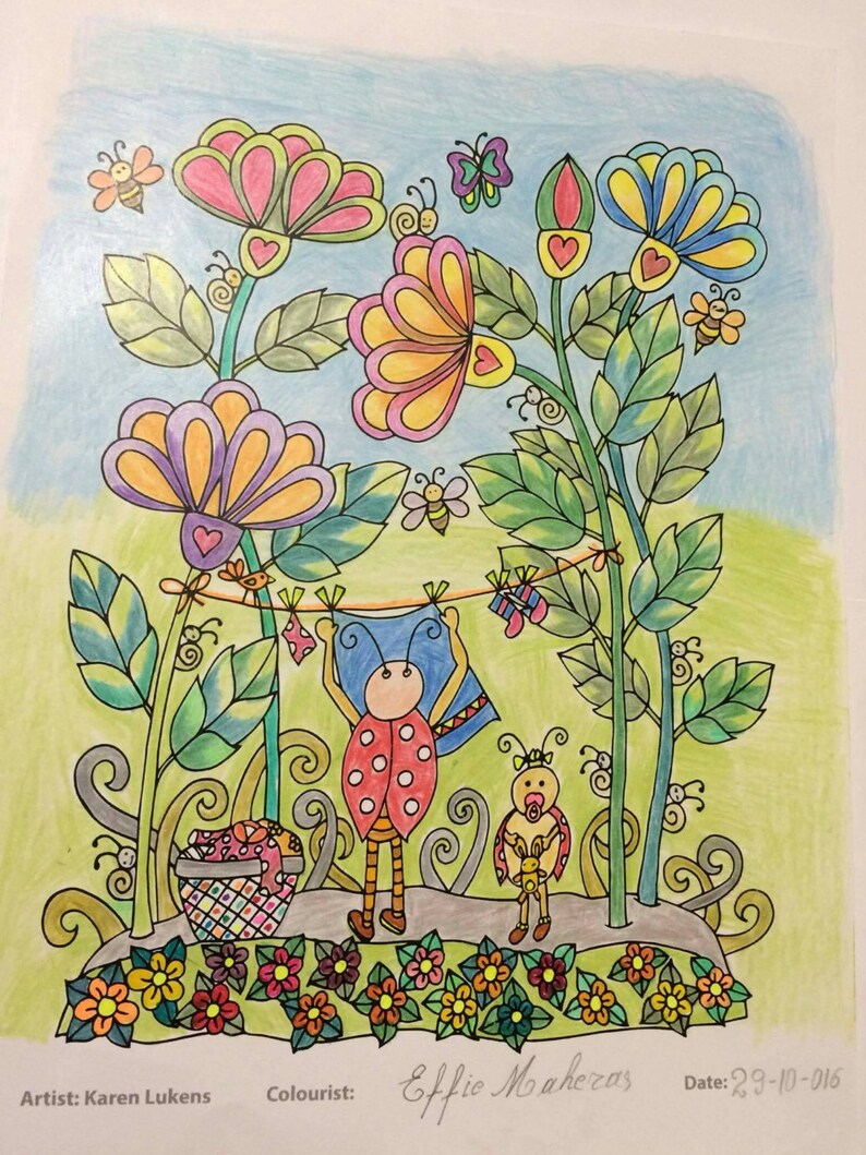 Download Ladybug Clothes Line 1 Adult Coloring Book Page Printable | Etsy