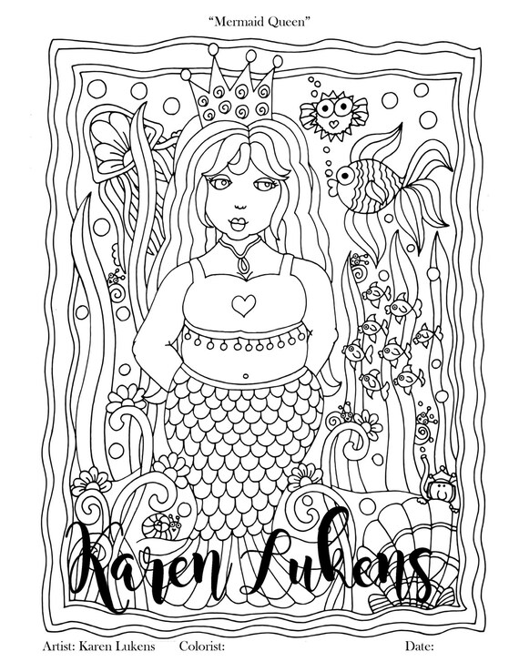 Mermaid Queen 1 Adult Coloring Book Page Printable Instant | Etsy