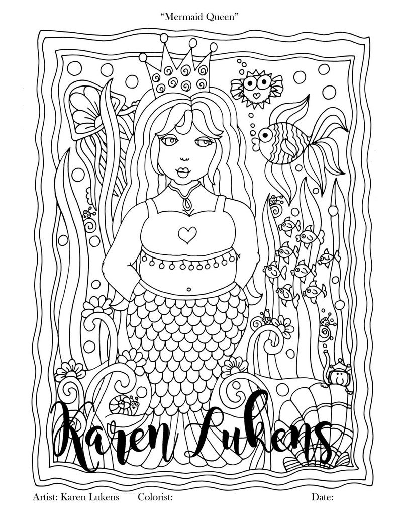 Mermaid Queen 1 Adult Coloring Book Page Printable Instant Etsy