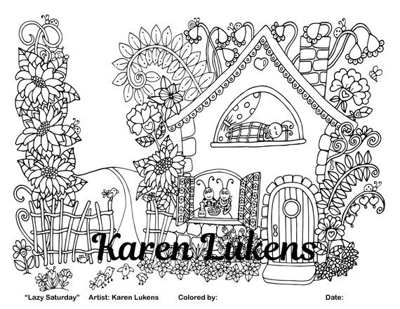 Download Lazy Saturday 1 Adult Coloring Book Page Printable Instant Etsy