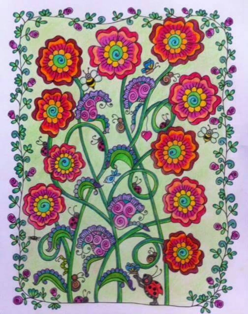 Download Ladybug Flower Garden 1 Adult Coloring Book Page Printable | Etsy