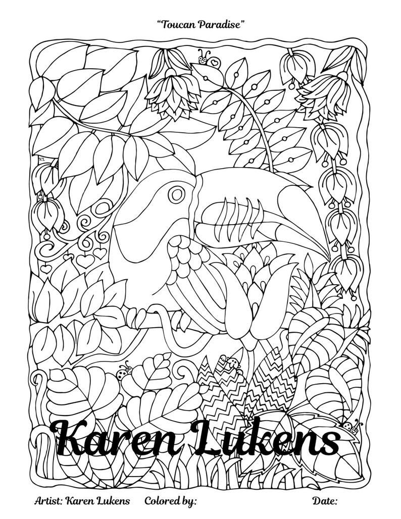 Toucan Paradise 1 Adult Coloring Book Page Printable ...