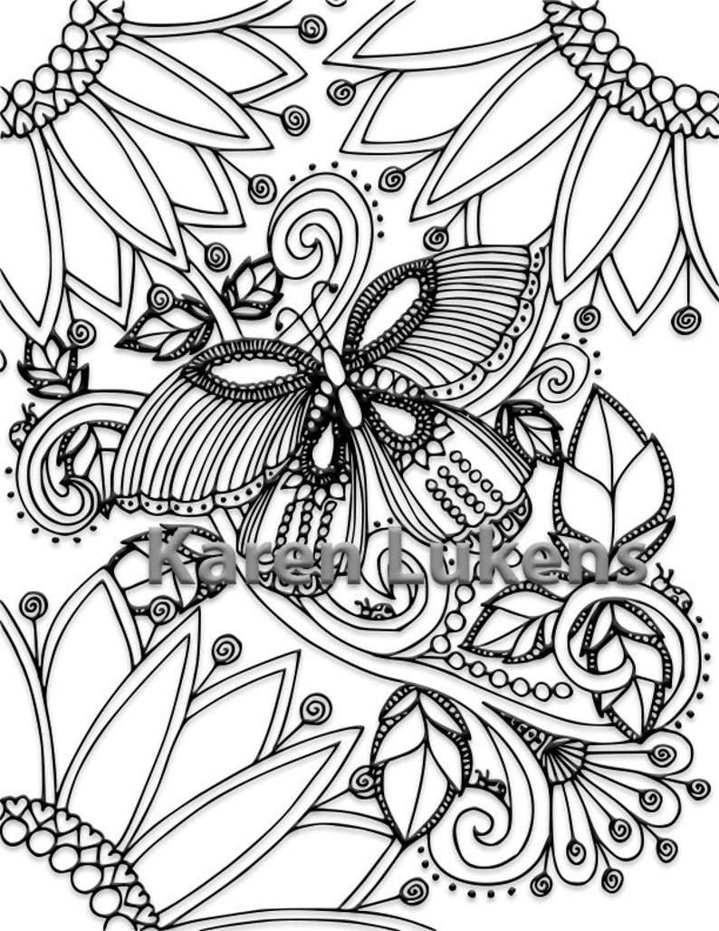 Download Butterfly Garden 3 1 Adult Coloring Book Page Printable | Etsy