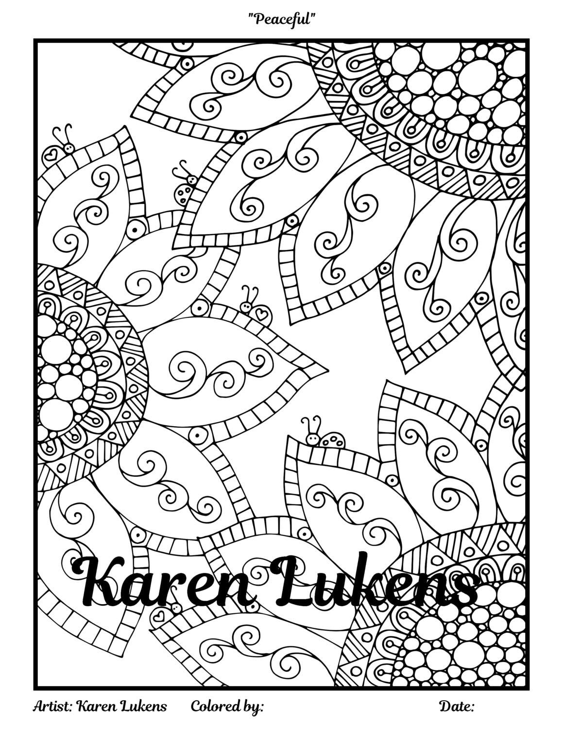 Peaceful 1 Adult Coloring Book Page Printable Instant | Etsy