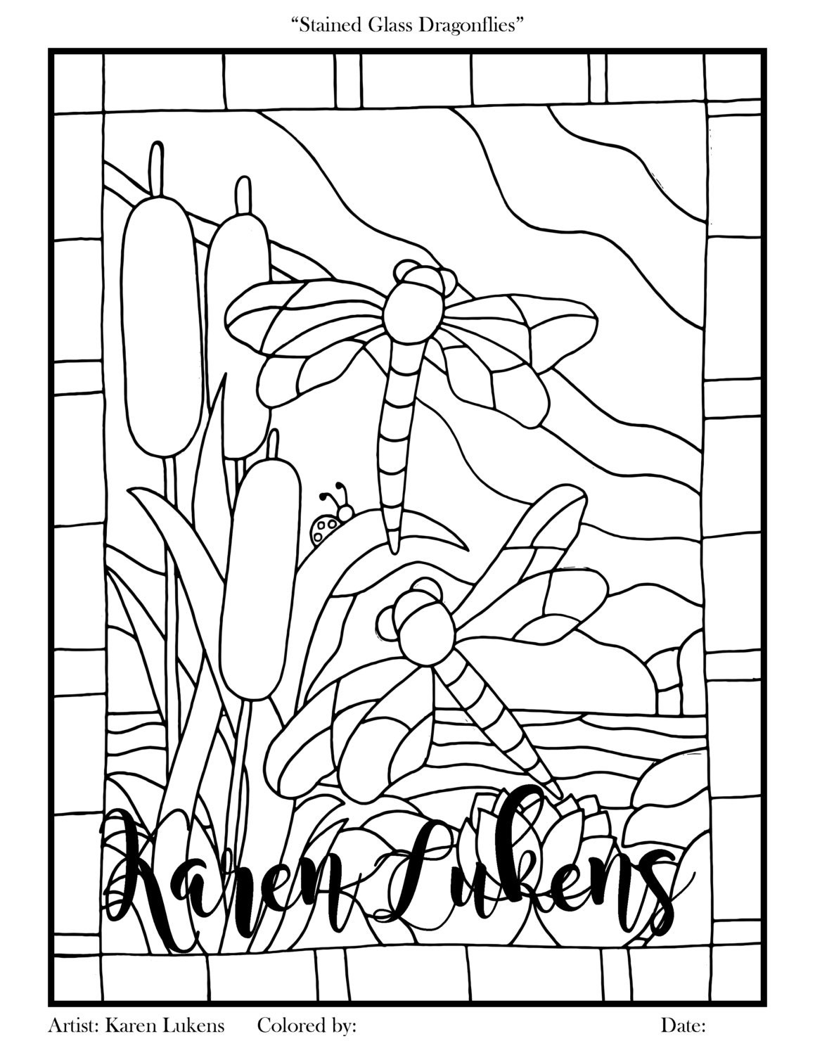 Download Stained Glass Dragonflies 1 Adult Coloring Book Page | Etsy