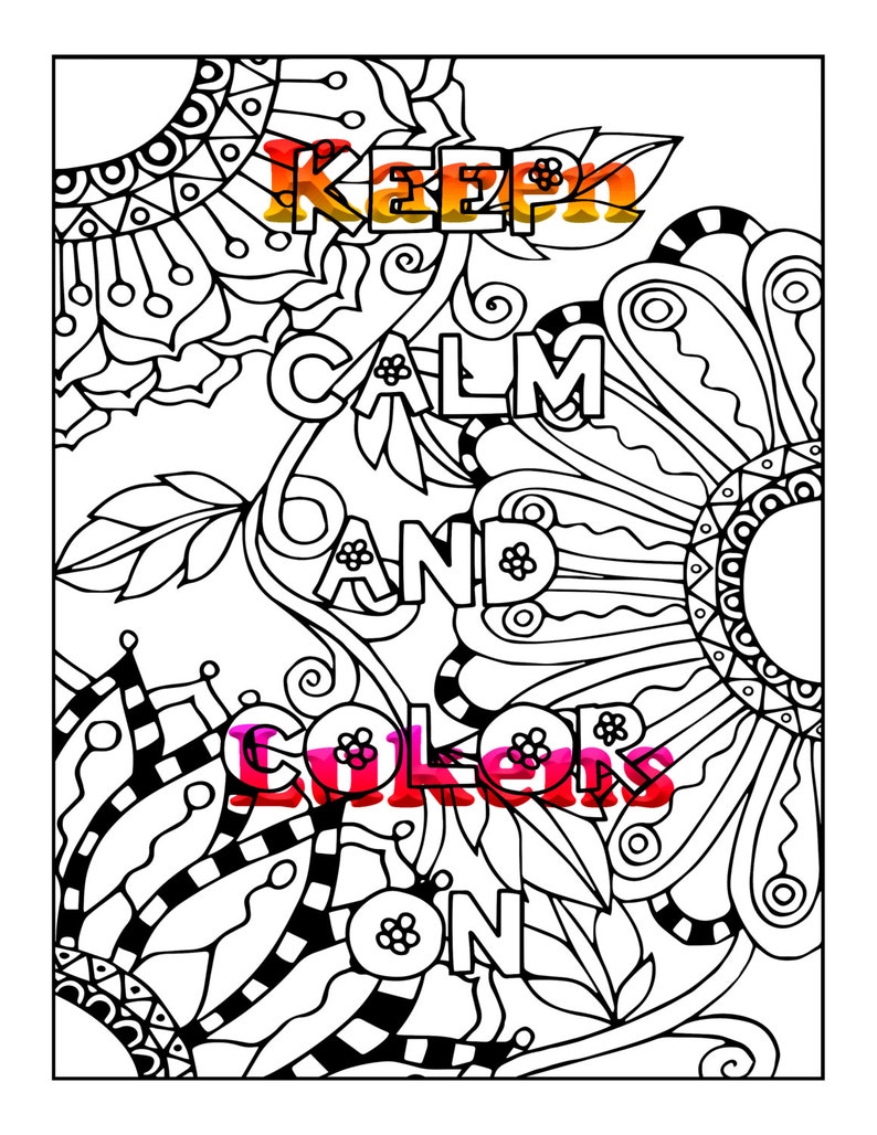 Keep Calm and Color On 1 Adult Coloring Book Page Printable Etsy