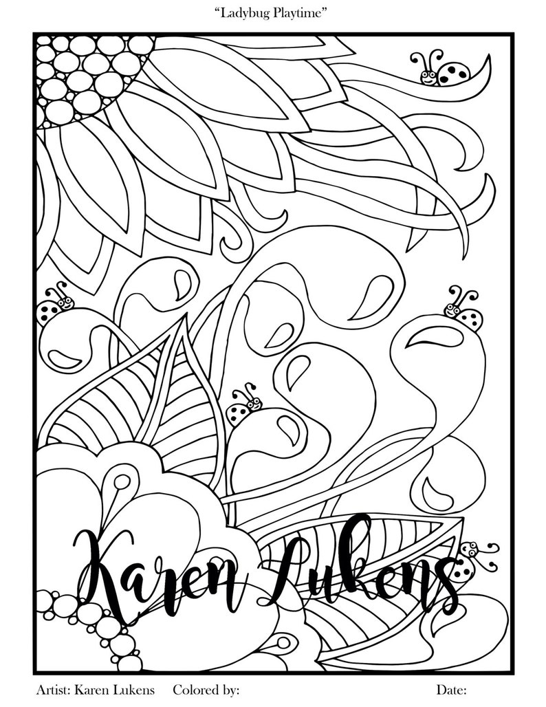 Download Ladybug Playtime 1 Adult Coloring Book Page Printable | Etsy