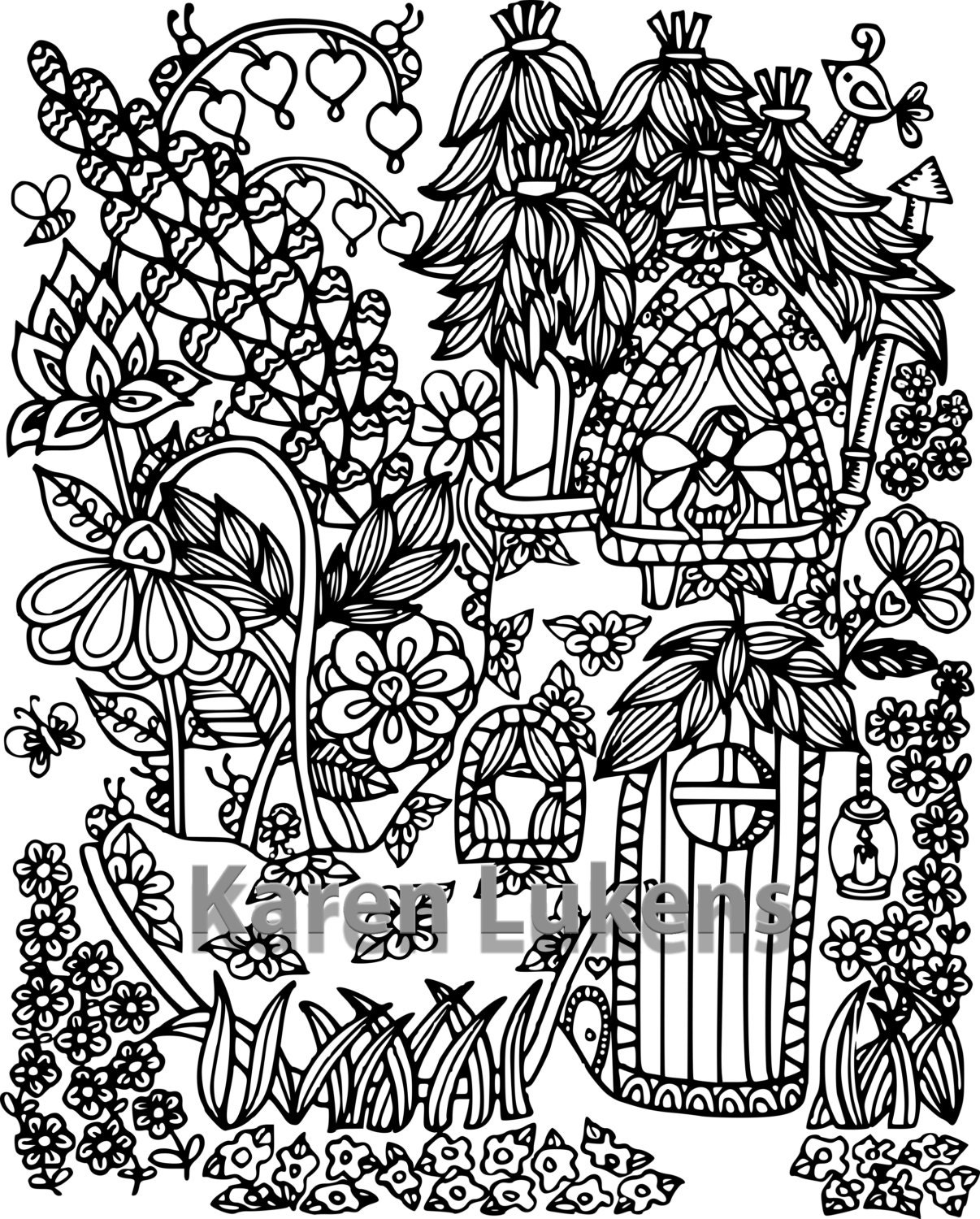 Happyville fairy house 2 1 adult coloring book page etsy