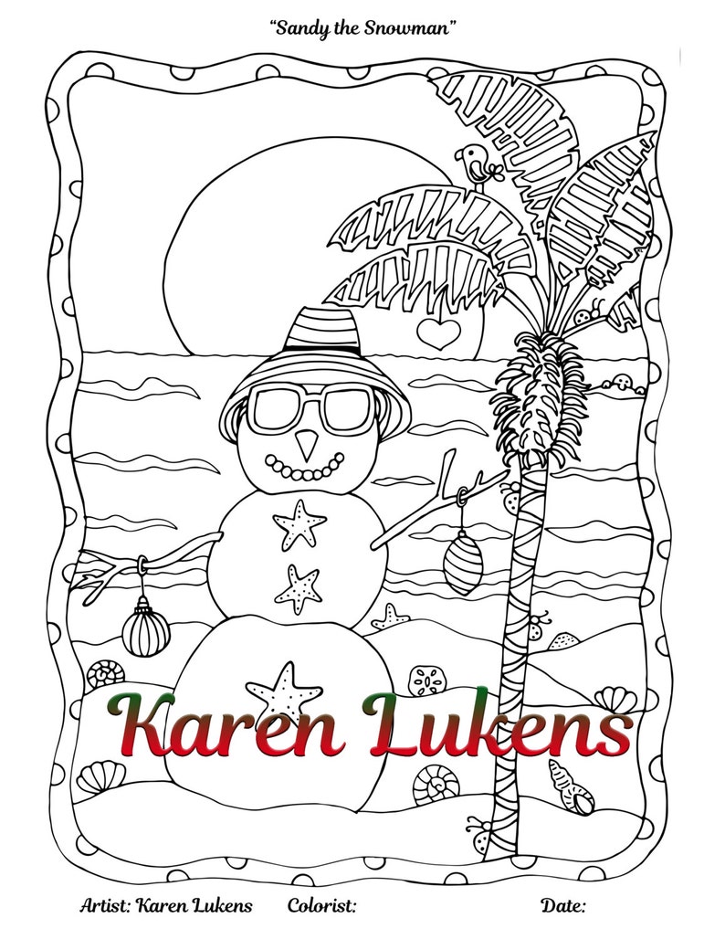 Download Christmas Sandy the Snowman on the Beach 1 Adult Coloring ...