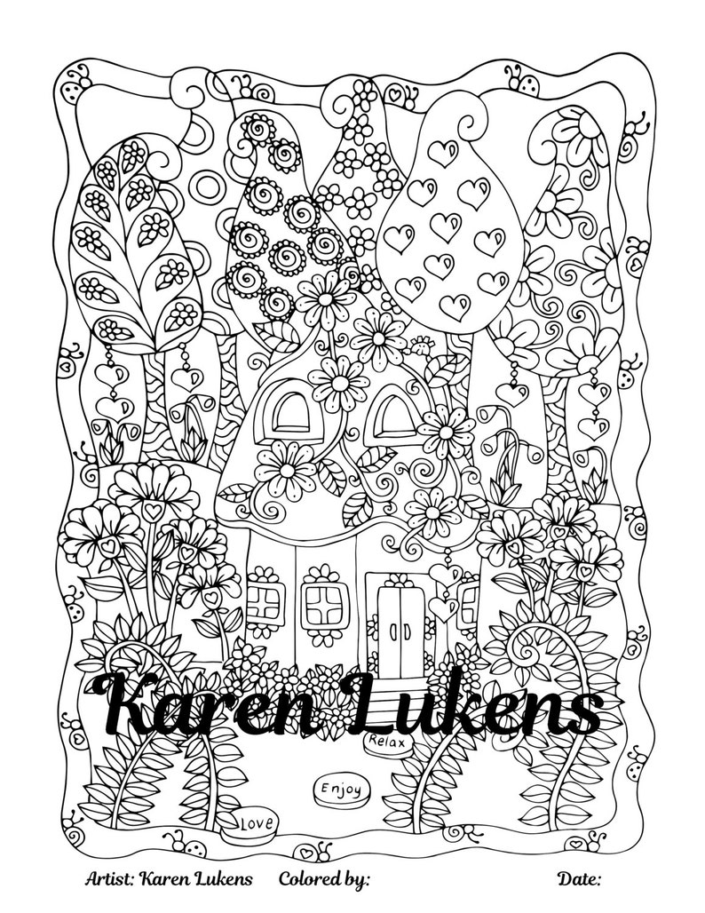 Download Vacation Bungalow 1 Adult Coloring Book Page Printable | Etsy