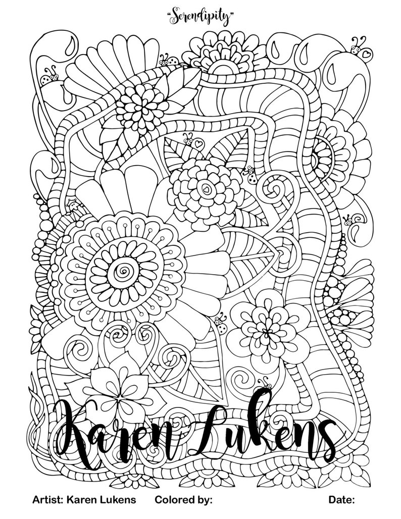Serendipity 1 Adult Coloring Book Page Printable Instant | Etsy