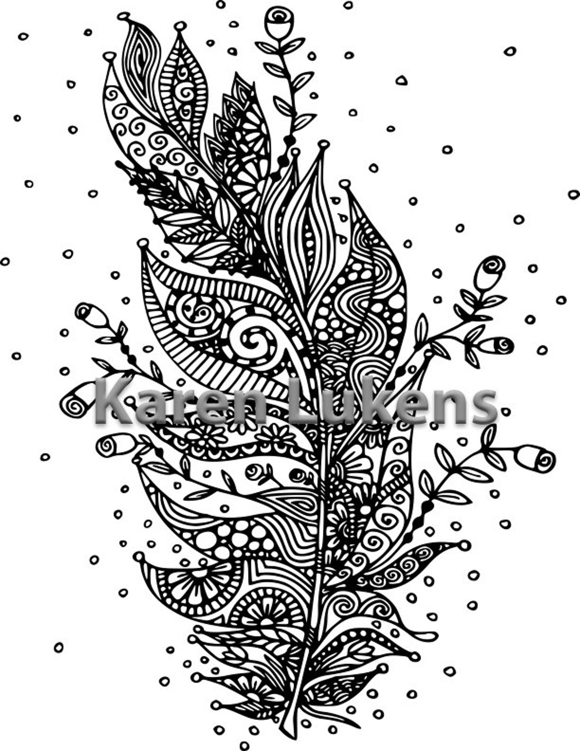Blooming Feather 1 1 Adult Coloring Book Page Printable | Etsy