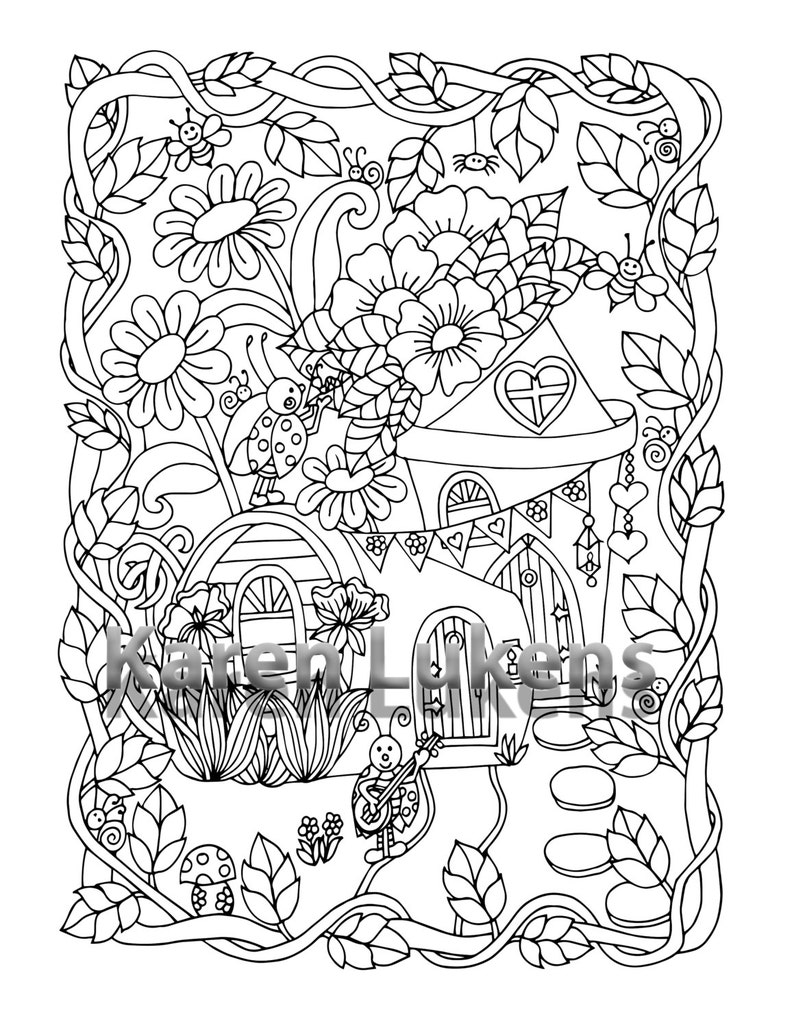 ladybug houses 1 adult coloring book page printable