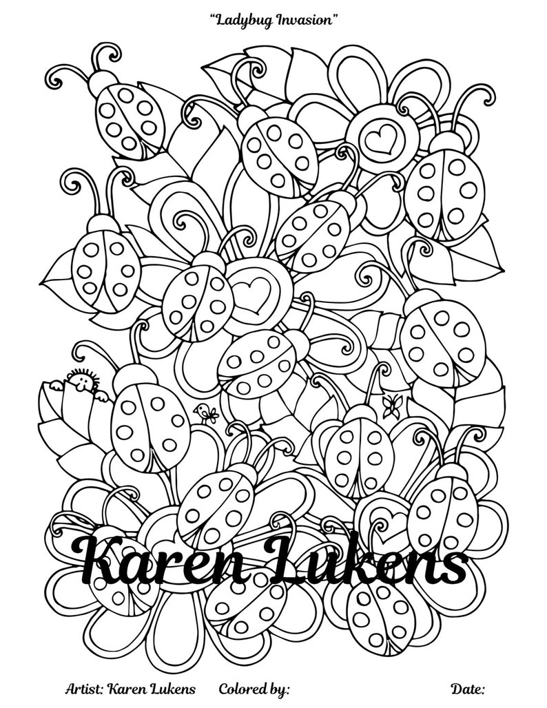 Download Ladybug Invasion 1 Adult Coloring Book Page Printable | Etsy