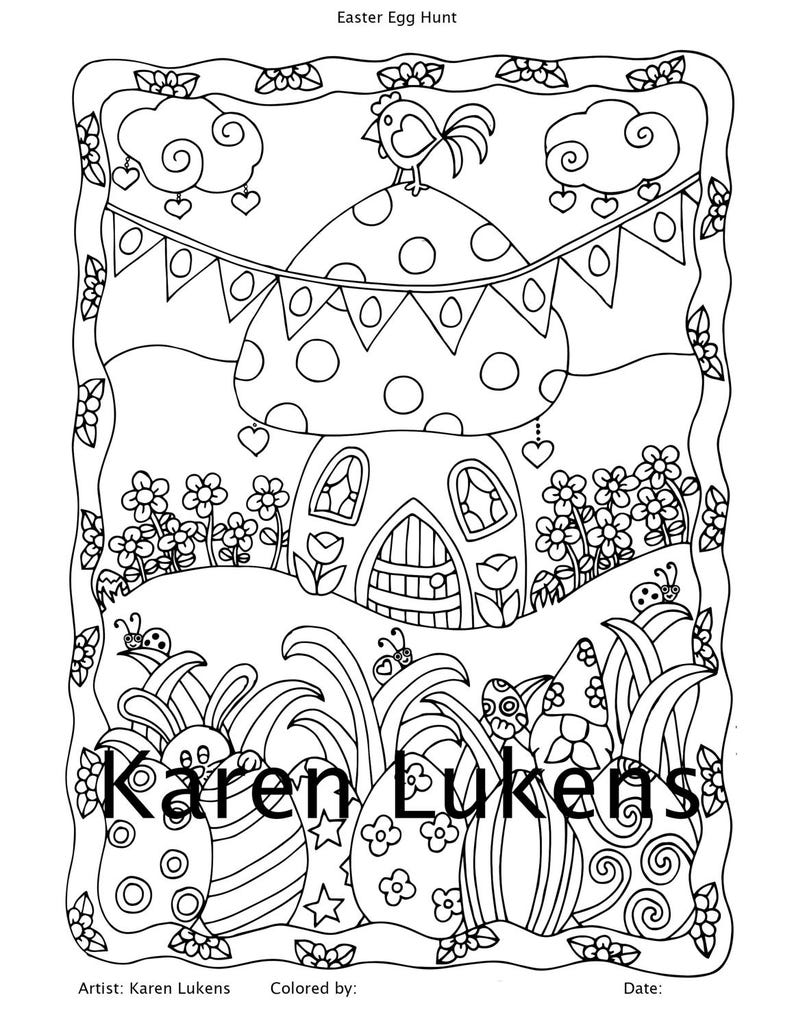 Easter Egg Hunt 1 Adult Coloring Book Page Printable Instant | Etsy