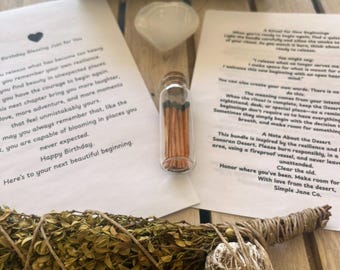 Birthday Blessing Bundle | Sonoran Creosote Smudge Kit with Desert Rose Crystal