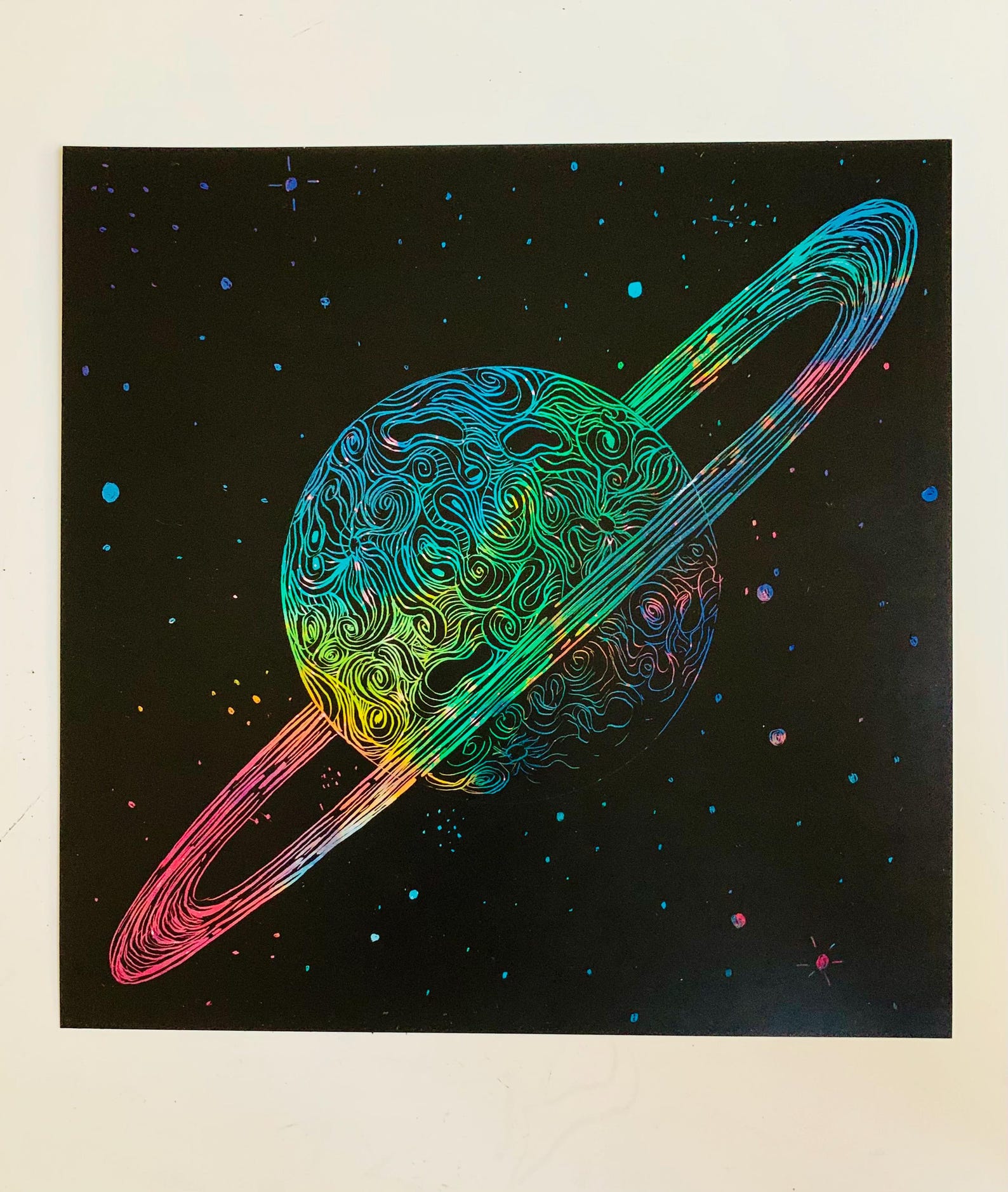 Colorful Planet Scratchboard Illustration - Etsy