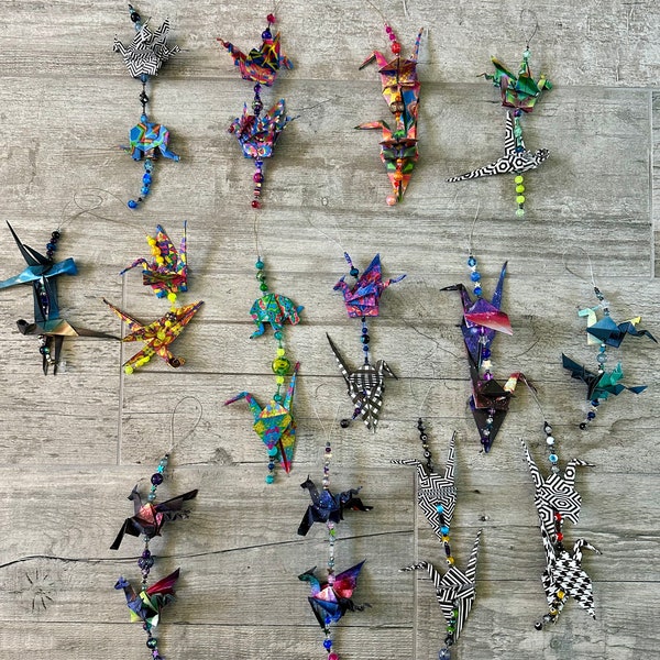 Origami paper cranes and dragons nebula paper mobile garland