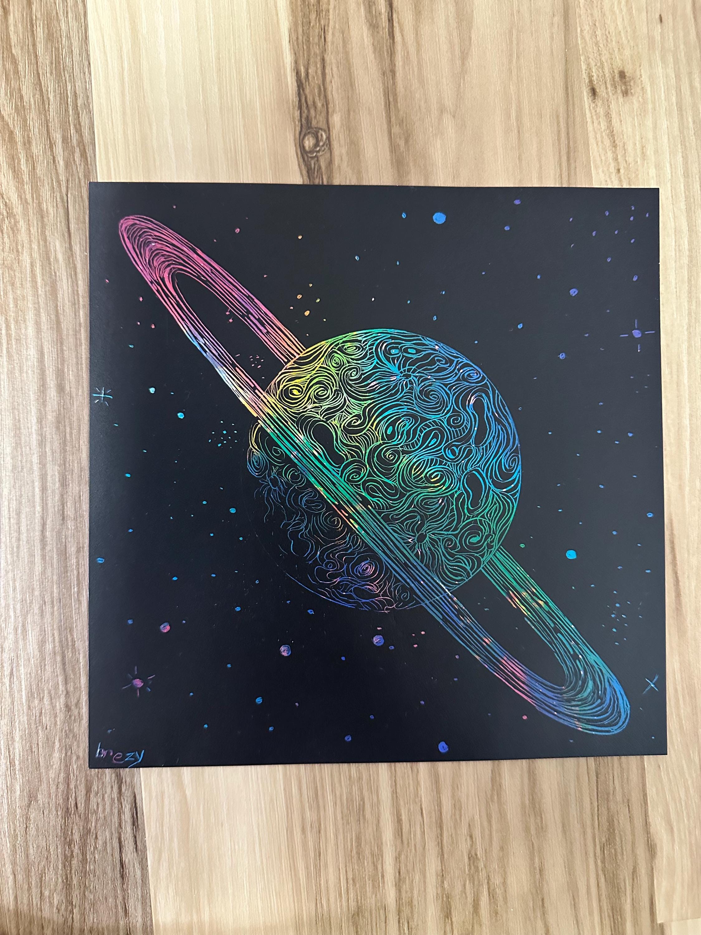 Colorful Planet Scratchboard Illustration - Etsy