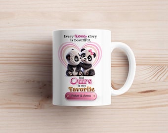 Panda Love Valentine's Day Mug, Custom Couple Design
