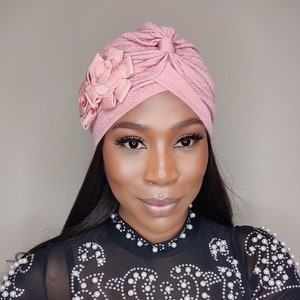 Flower Turbans - Woman Pleated Turbans - Cute Headwraps - PreTied Head Wrap ~ Hair Protection ~ Bonnets - Chemo Cap ~ Alopecia Caps