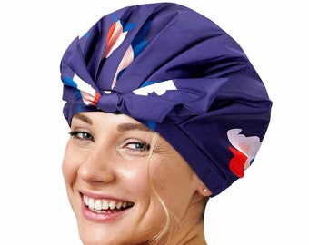 SHOWER CAP ~ Waterproof ~ Reusable ~ Satin-Lined ~ Hair Protection ~ Bubble Bath ~ GIFT for Her ~ Hair Care ~ Turban