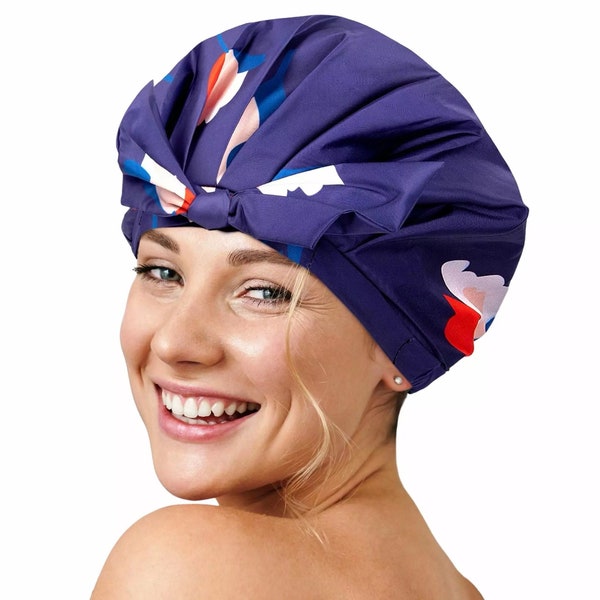 SHOWER CAP ~ Waterproof ~ Reusable ~ Satin-Lined ~ Hair Protection ~ Bubble Bath ~ GIFT for Her ~ Hair Care ~ Turban