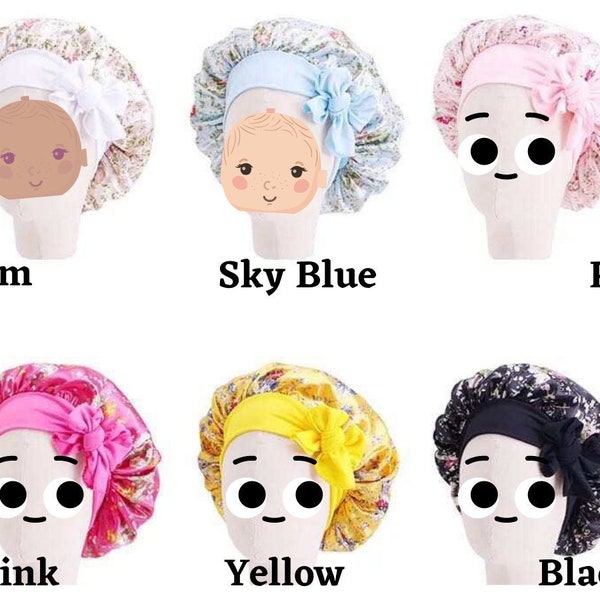 Bonnet ~ Kids Satin Bonnet ~ Bowtie  Sleep Caps ~  Floral ~ Adjustable Hair Night Cap ~ Bubble Bath ~ Hair Protection