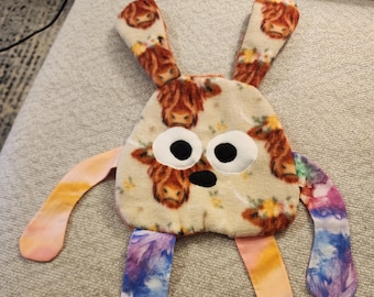 Sensory toy Crinkle buddy Bunny lovie rust dimple dot minky crinkle material ASMR fidget toy soft highland cow  fleece paint splatter
