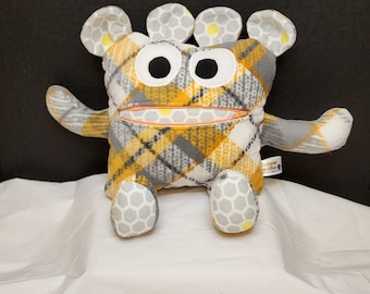 Chomper Buddy Worry Monster  Eater Autism coping grief trauma play therapy doll  tooth fairy pillow kids gift gray and gold plaid honeycomb
